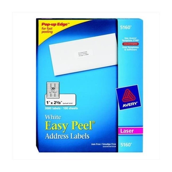 Avery Avery 067673 Easy Peel Paper Rectangle Permanent Self-Adhesive Address Label - White; 1 x 2.62 In. - Pack - 3000 67673